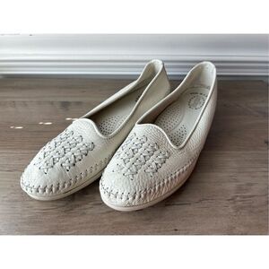 Vintage Dexter Leather Slip-on Flats White 10 Nautical Comfort